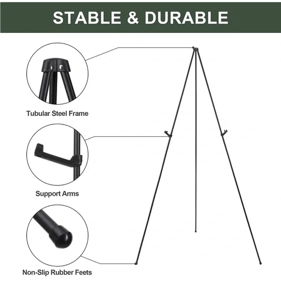 Easel Stand for Wedding Sign Poster 63'' for Floor Adjustable Metal Black - Picture 4 of 5